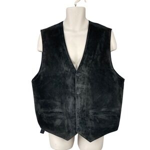 John Ashford Men Suede Leather Vest Vintage Streetwear Worn Western Size L Black
